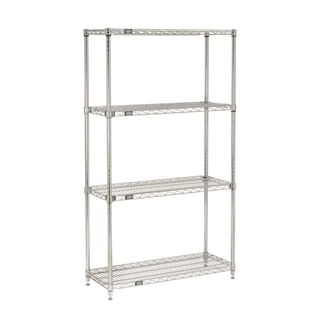 Nexel 4 Shelf, Chrome Quick Adjust Wire Shelving Unit, Starter, 36inW x 14inD x 63inH 580592
